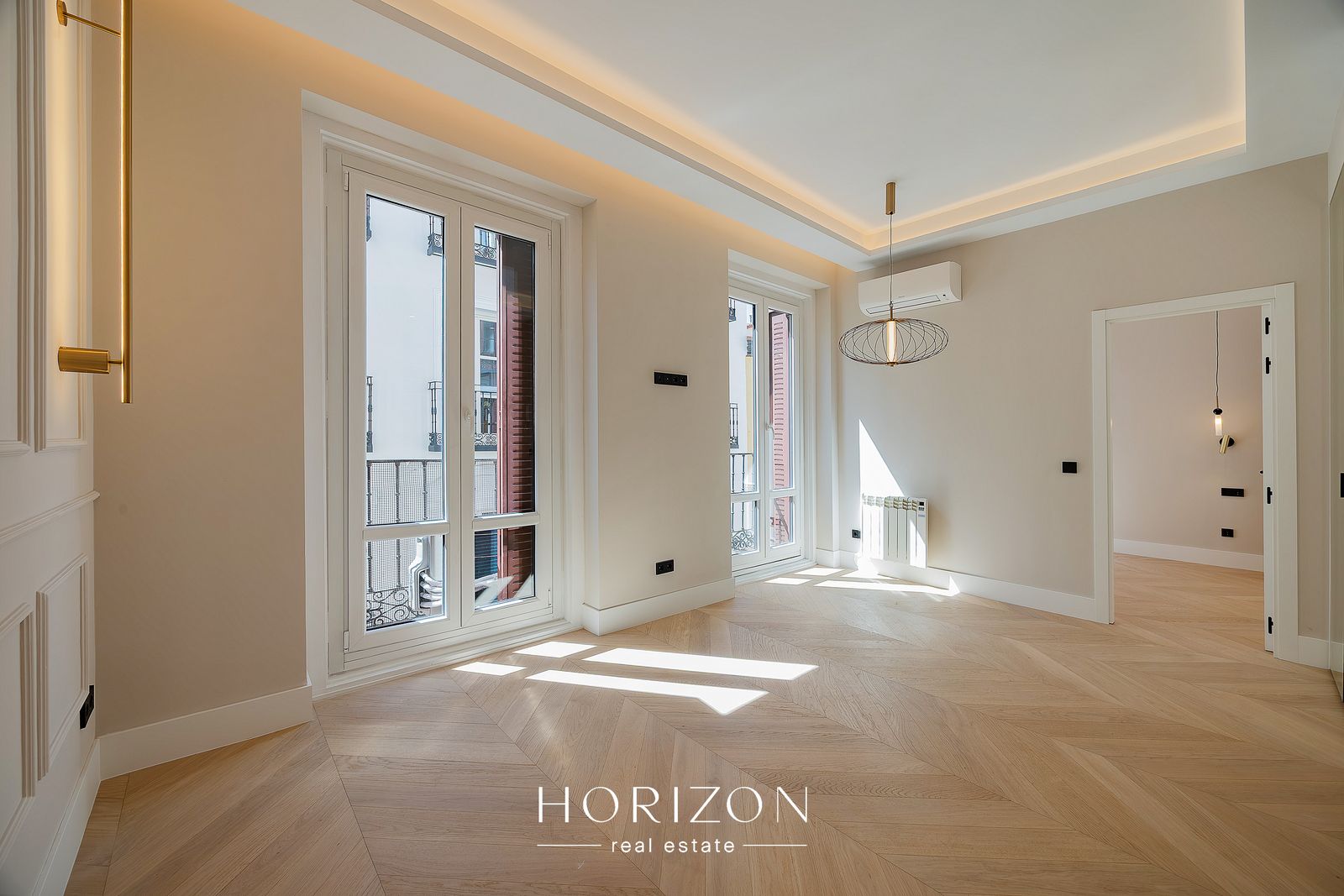 Living room with two street windows
